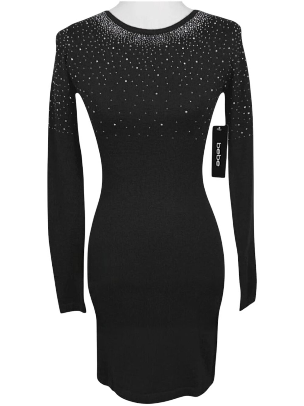 Vintage Y2K Bebe Dress Black Bodycon Cocktail Sparkle Mini Womens Small